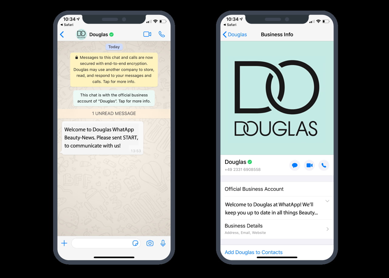 WhatsApp offizieller Unternehmensaccount von Douglas