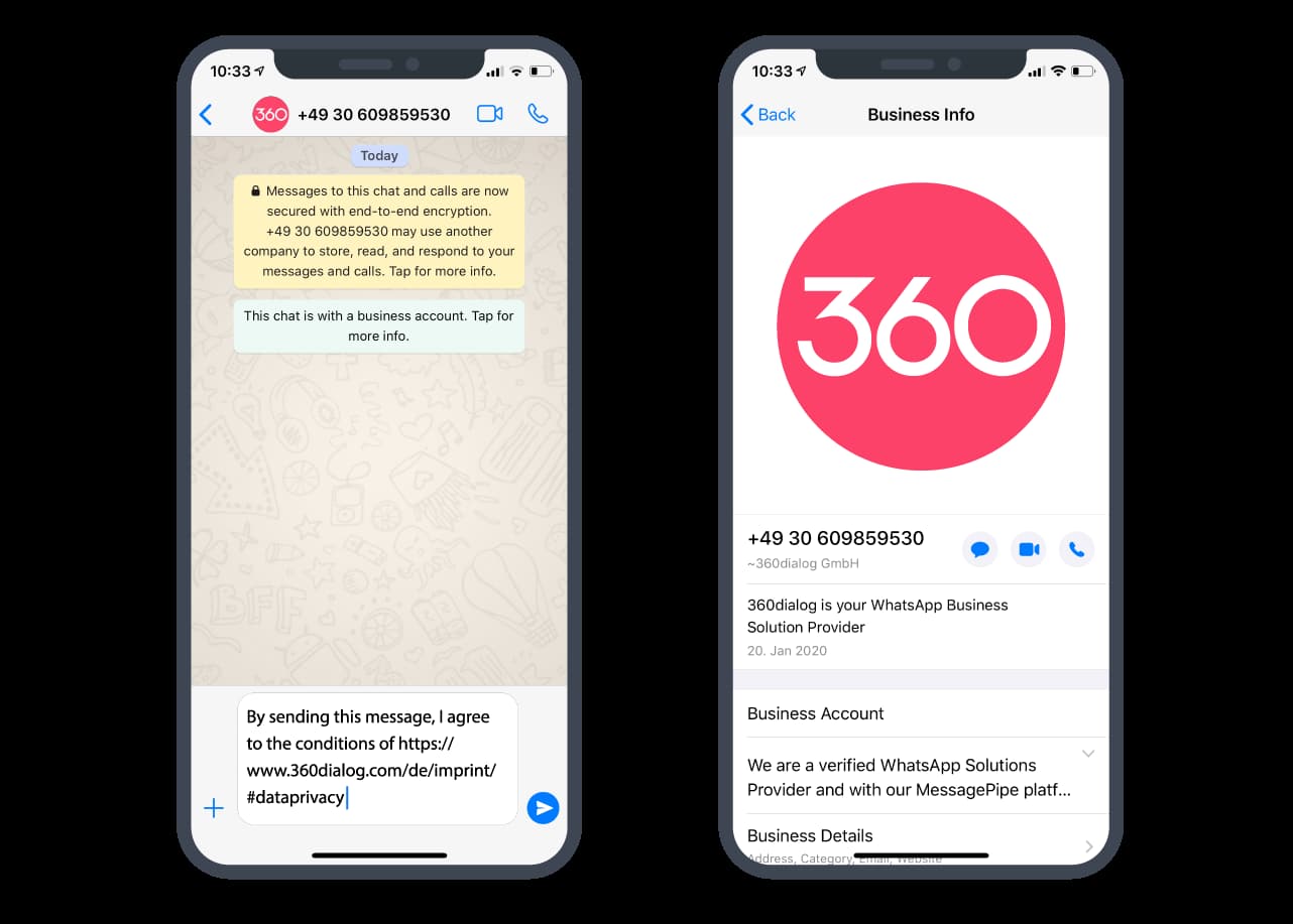 WhatsApp business account of 360dialog