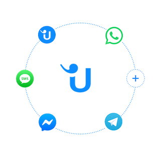Userlike Logo im Zentrum und Messenger-Apps im Kreis darum