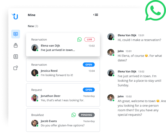 un’immagine dell’inbox del Message Center di Userlike con dei messaggi di WhatsApp