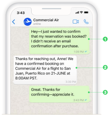 Image of a WhatsApp conversation with Kicks