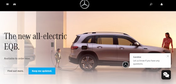 El sitio web de Mercedes Benz empleando el chat en vivo de Userlike.