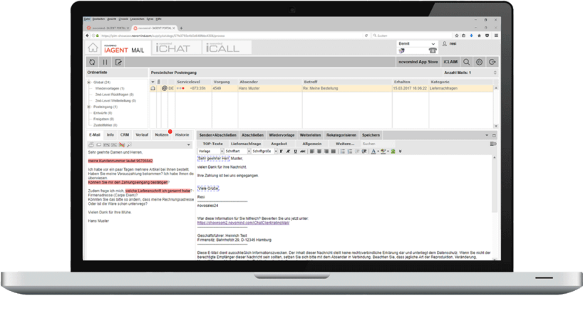 Screenshot of Novomind messaging platform