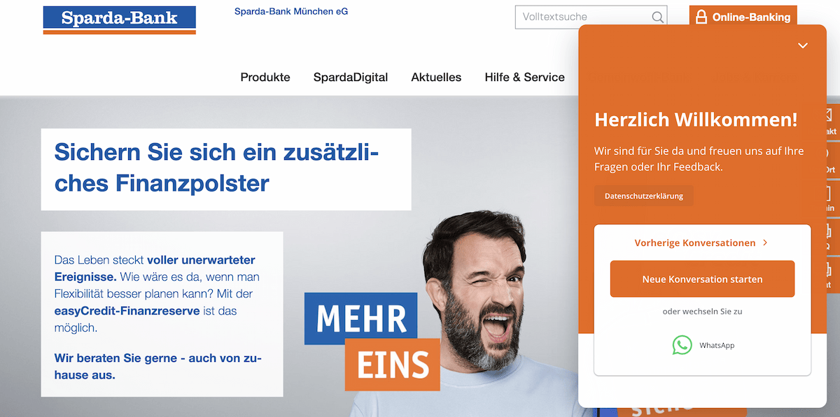 Screenshot von Website-Messenger von Spardabank München mit MessengerBoard.