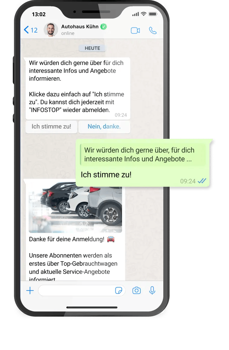 Beispiel für WhatsApp-Kampagne vom Autohaus Kühn