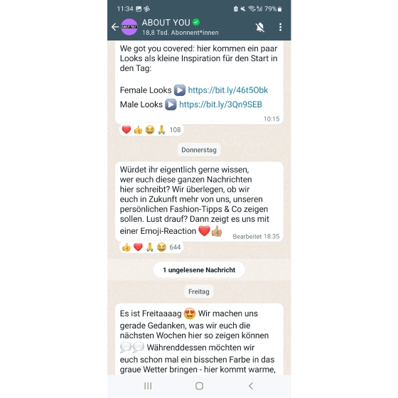 Beispiel für WhatsApp-Channel von AboutYou