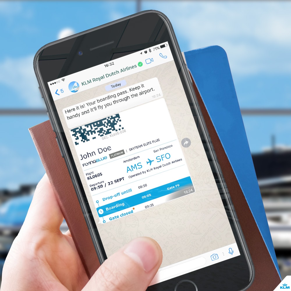 Un’immagine di KLM che usa Whatsapp come canale di comunicazione.