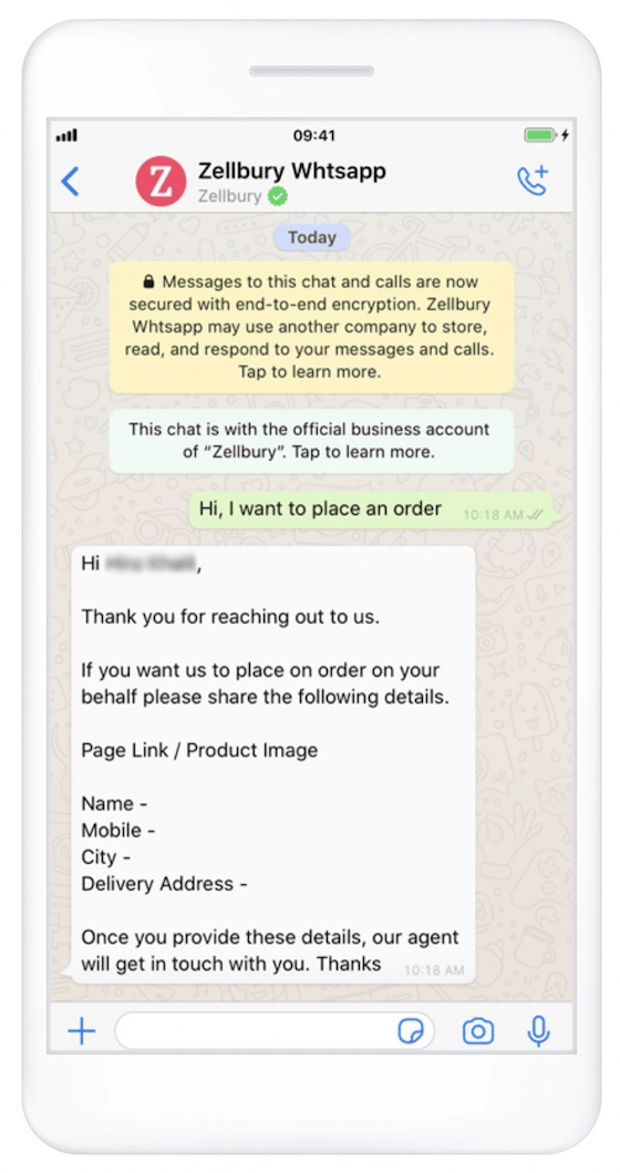 Example of fashion brand that sells through WhatsApp Business API.