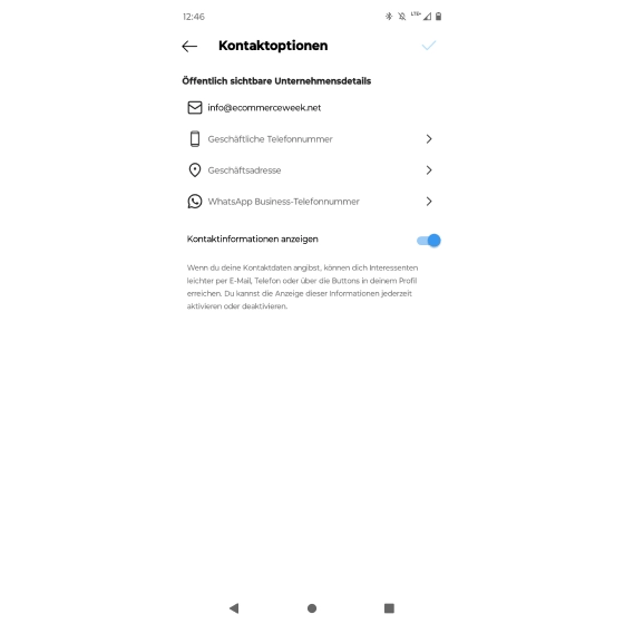 Screenshot der Kontaktoptionen auf Instagram