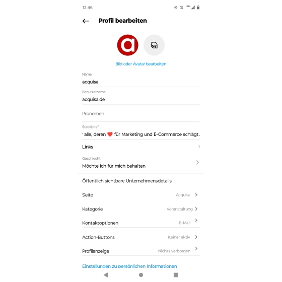 Screenshot der Kontoeinstellungen auf Instagram