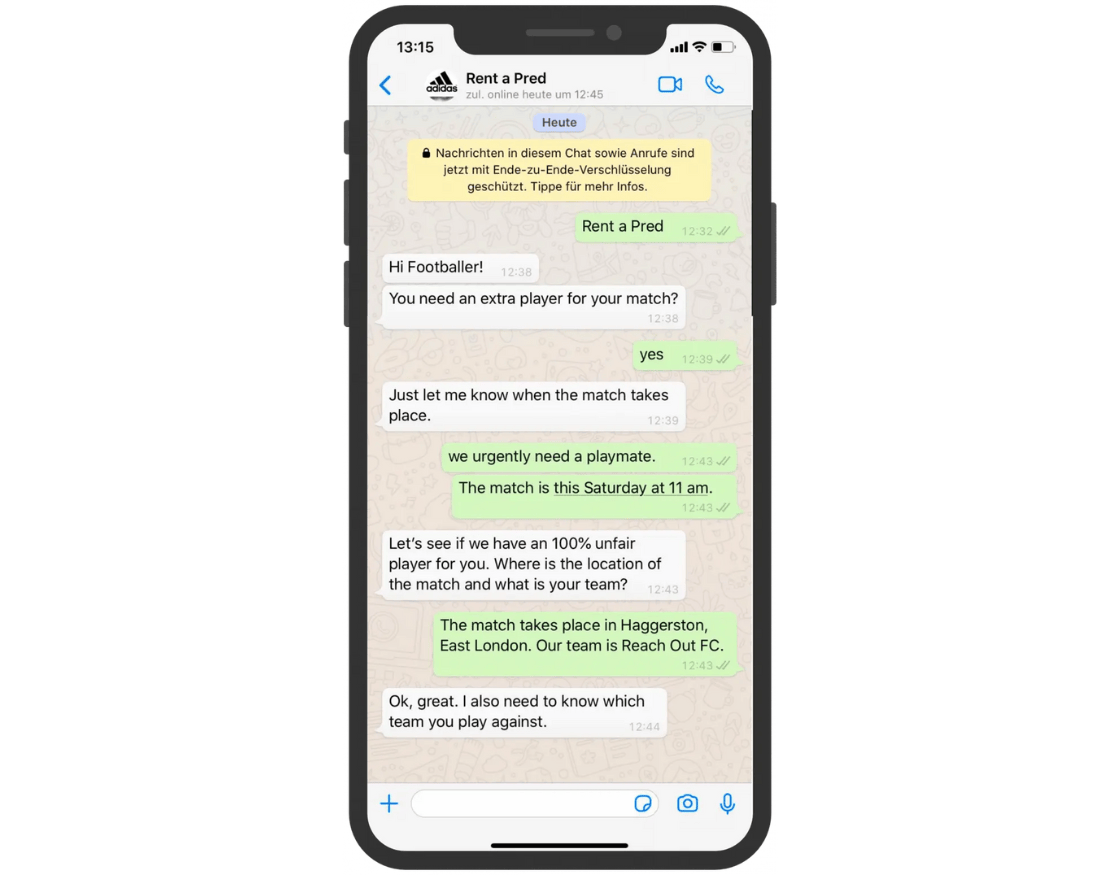 WhatsApp-Newsletter-Kampagne von Adidas