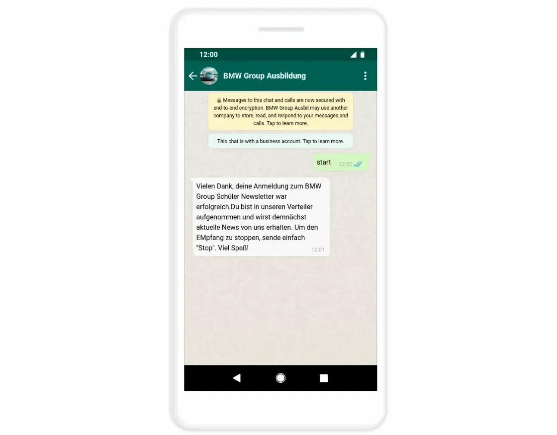 BMW Group WhatsApp Nachricht