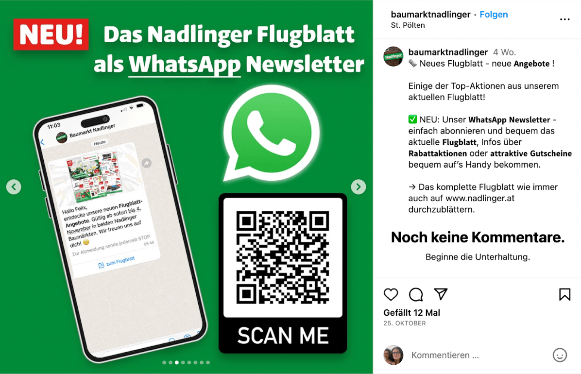 Screenshot des Instagram-Posts von Baumarkt Nadlinger