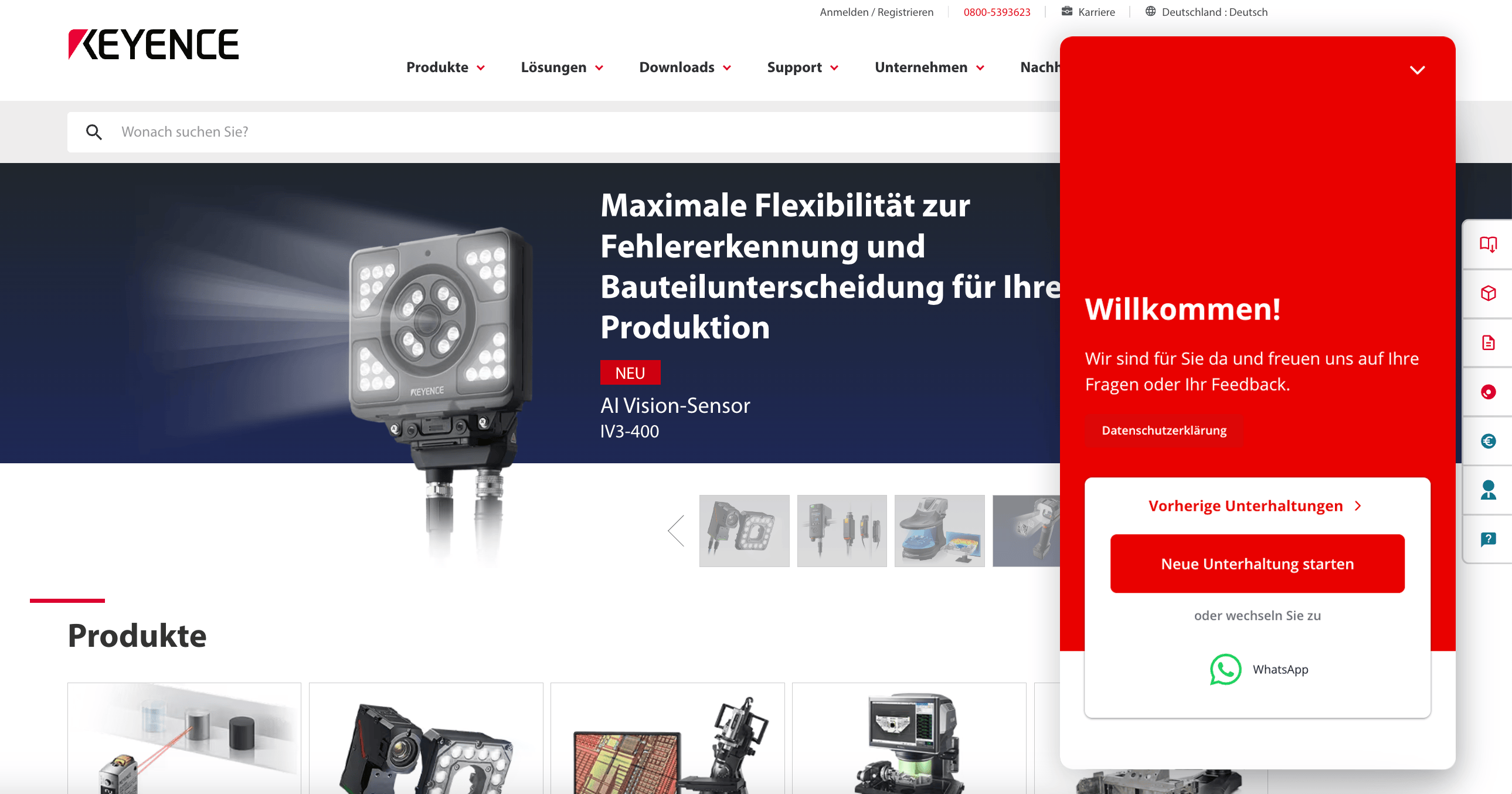 Bild zeigt Live-Chat-Messenger mit WhatsApp Integration.