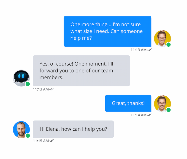 Chatbot forwards conversation to human agent