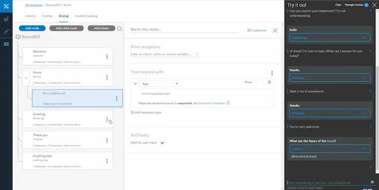 IBM Watson conversation editor