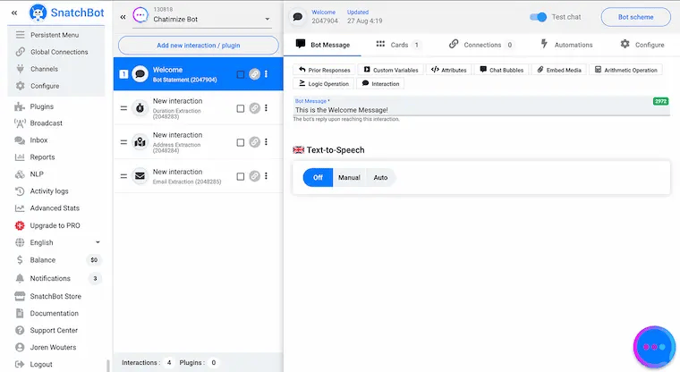 Snatchbot chatbot builder