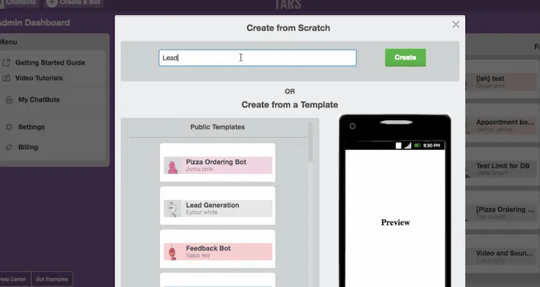TARS prompt for custom chatbot or template chatbot options
