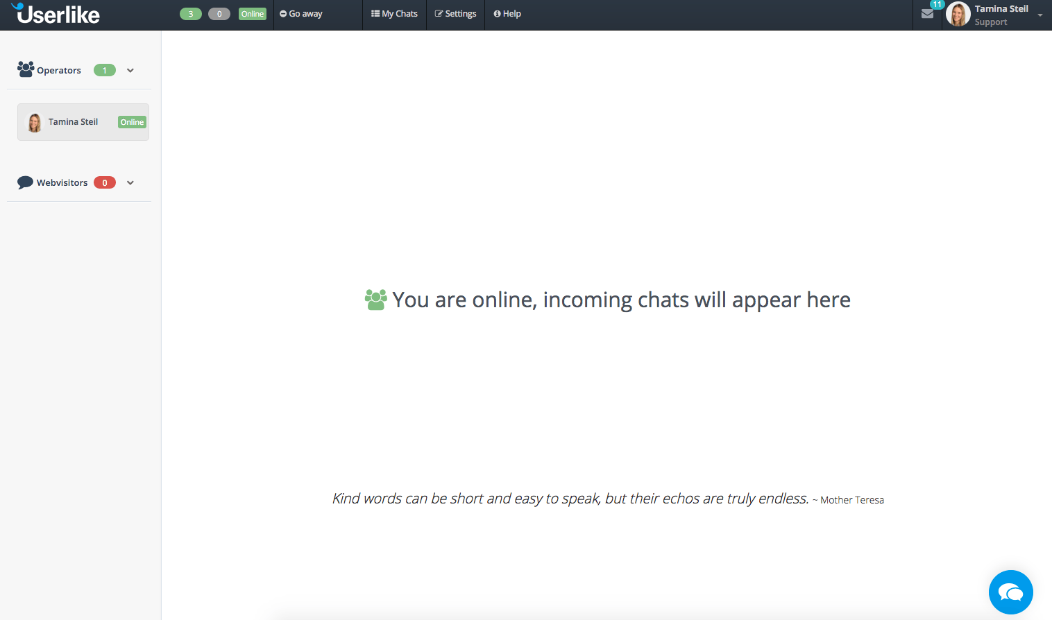 Screenshot des Userlike Chat Panels mit Zitaten zum Kundenservice