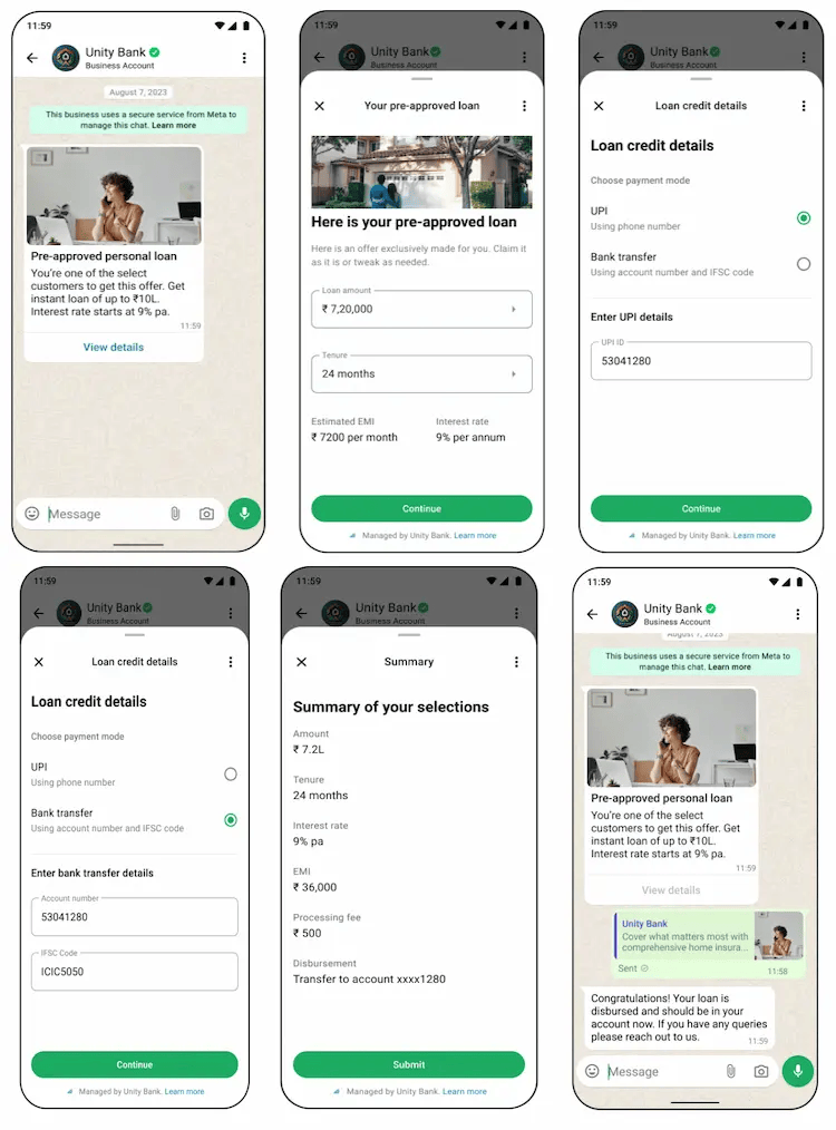 Beispiel für die Produktkonfiguration mit WhatsApp Flows