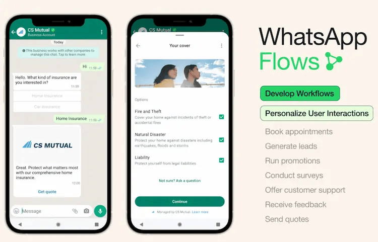 Beispielbild für WhatsApp-Flows der Versicherung CS Mutual