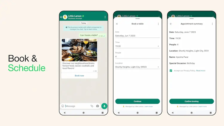 Beispiel für die Buchung mit WhatsApp Flows