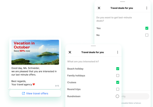 WhatsApp Flows Feature with different forms and choice menus.