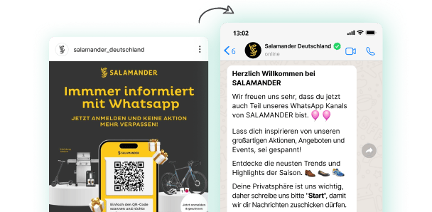 WhatsApp-Kampagne des Schuhgeschäfts Salamander, beworben auf Instagram.