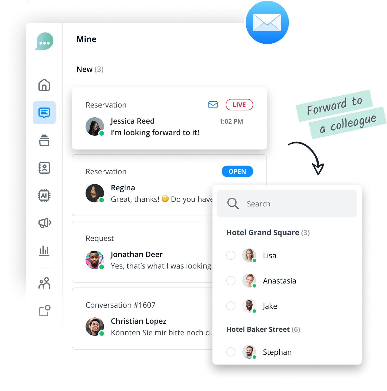 Forwarding feature of the Lime Connect Message Center.