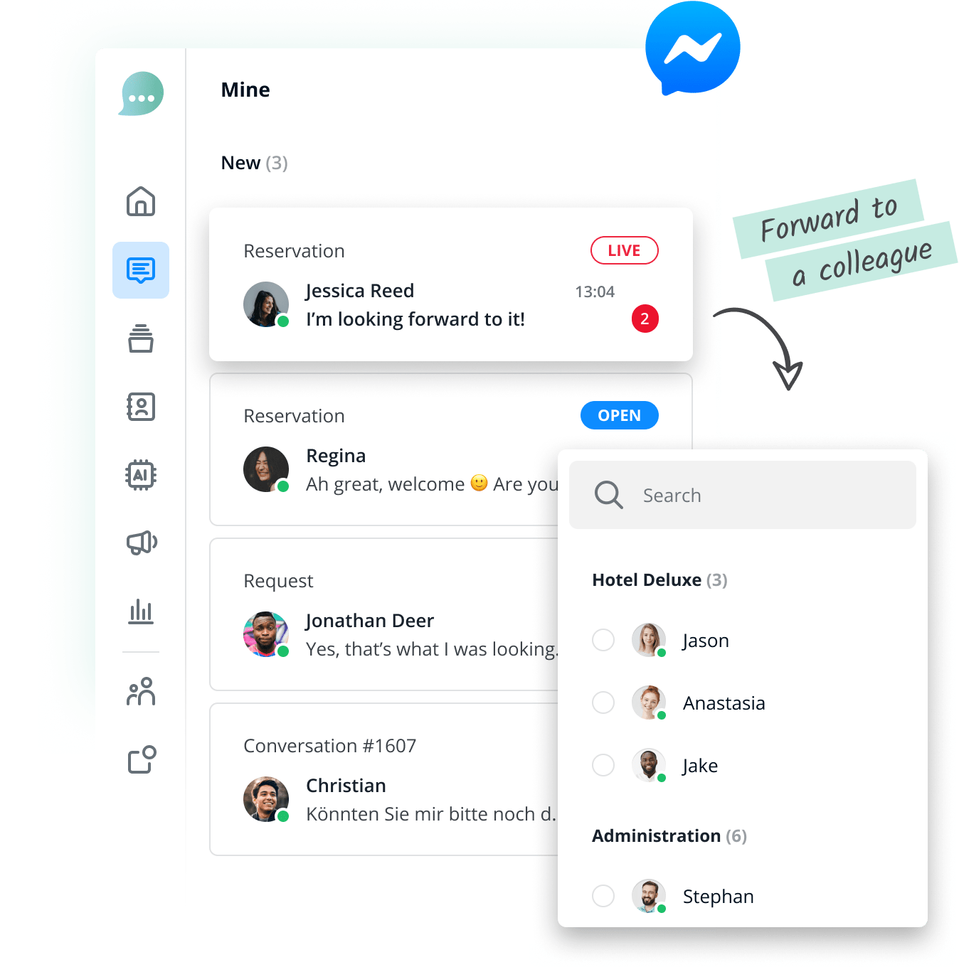 Forwarding feature of the Lime Connect Message Center.