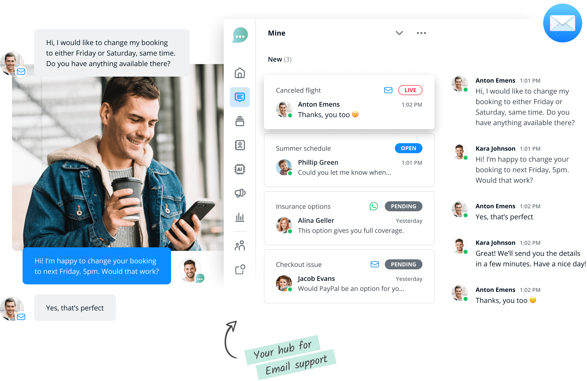 Lime Connect unified messaging inbox showing email messages and logo.