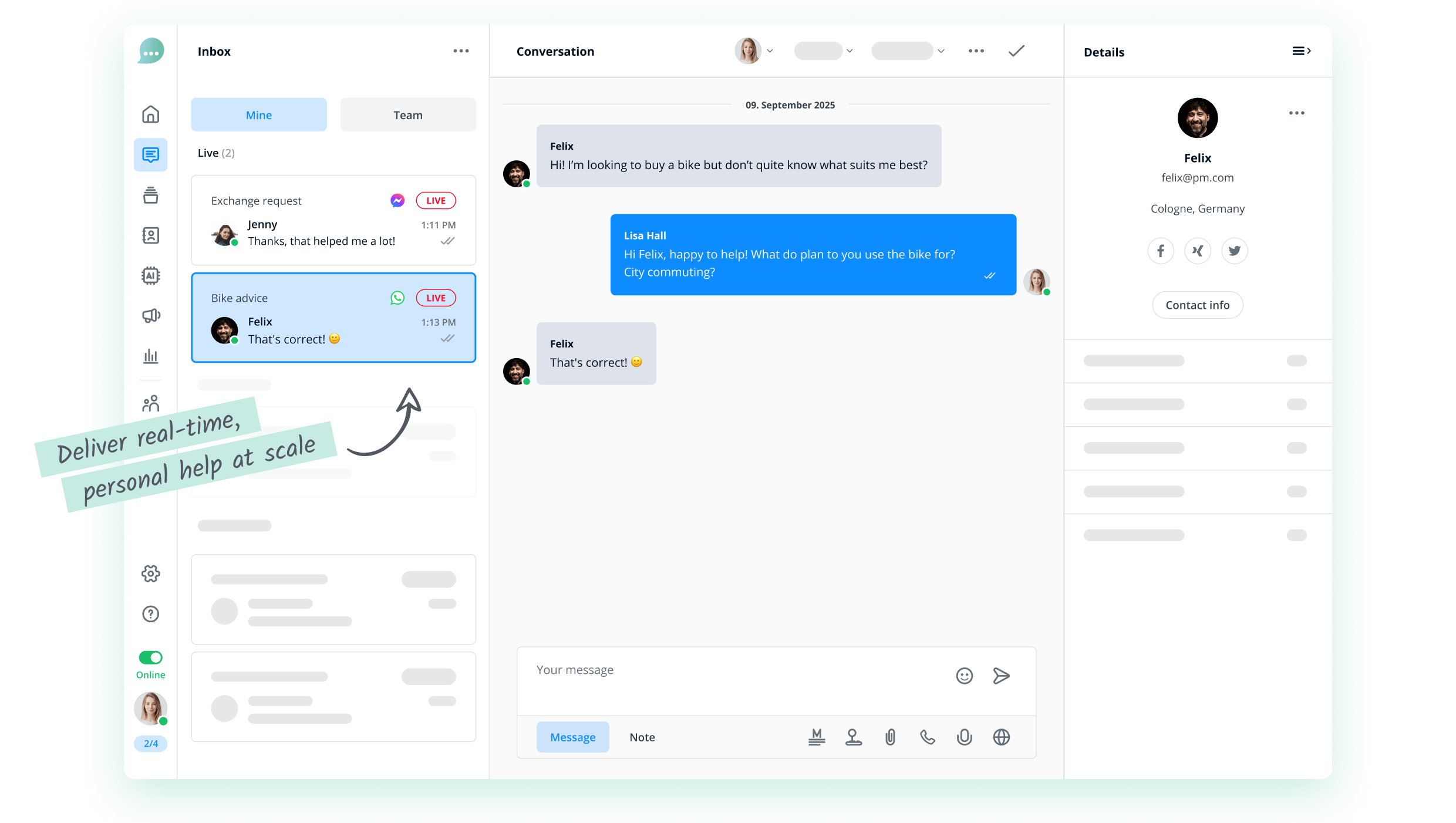 Kundenchat im Message Center.