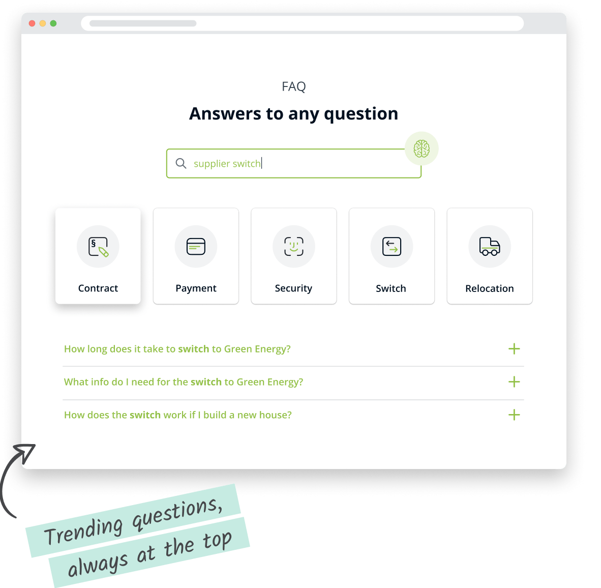 Interface de la FAQ intelligente avec exemple de recherche.