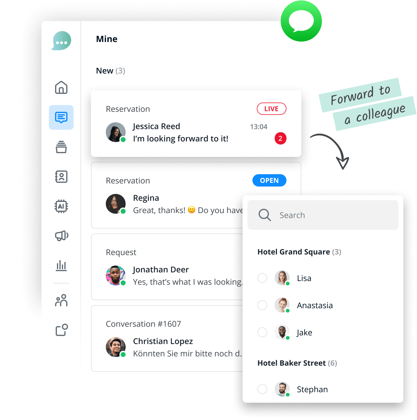Weiterleitungsfunktion des Lime Connect Message Center.