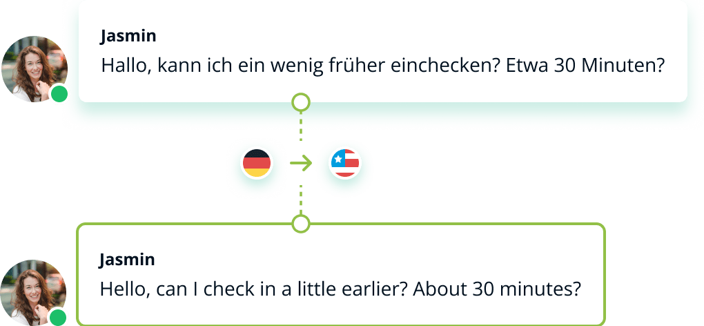 Illustration montrant un message en allemand et sa version anglaise.