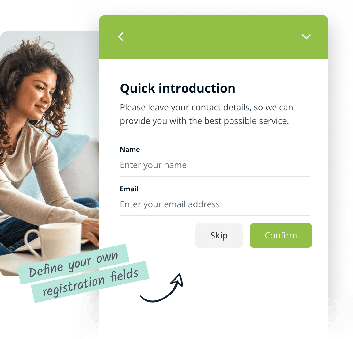 Website Messenger mit Registrierungsformular.