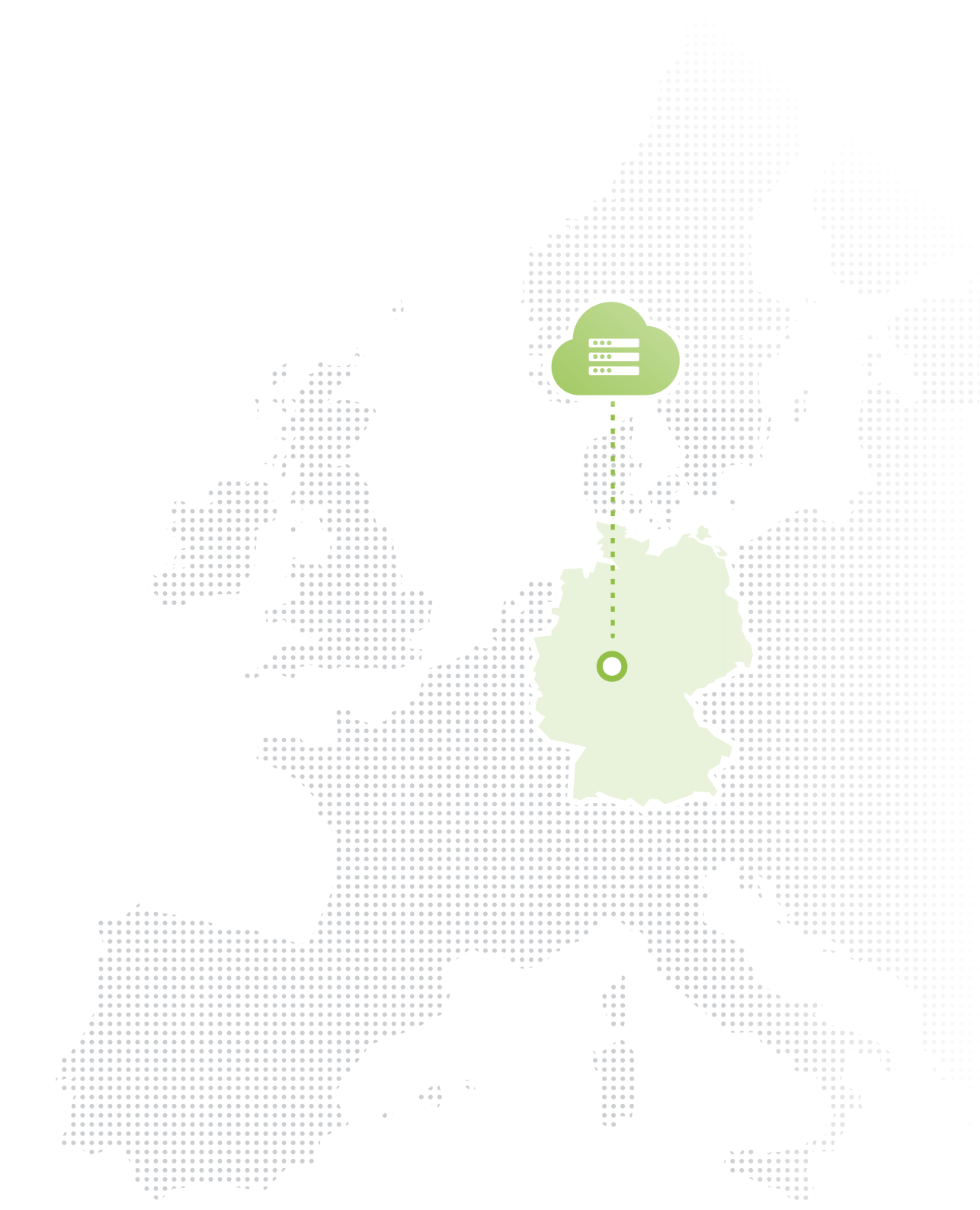 Map of Europe with a server icon linked to Germany.