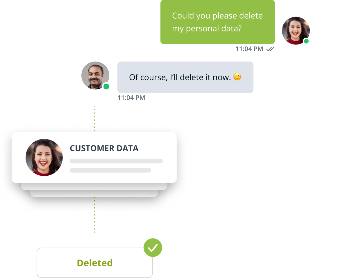 Chat with a customer asking to delete their stored personal information.