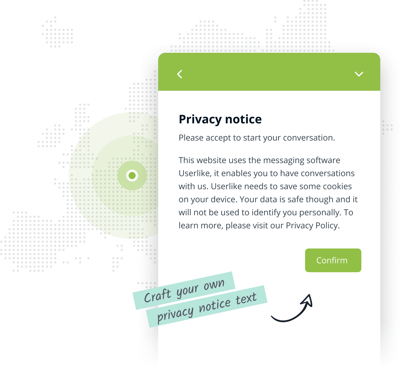 Website Messenger UI with privacy notice before the chat.