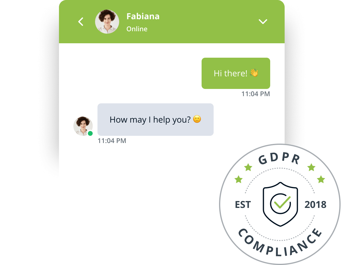 Chat window with GDPR stamp.