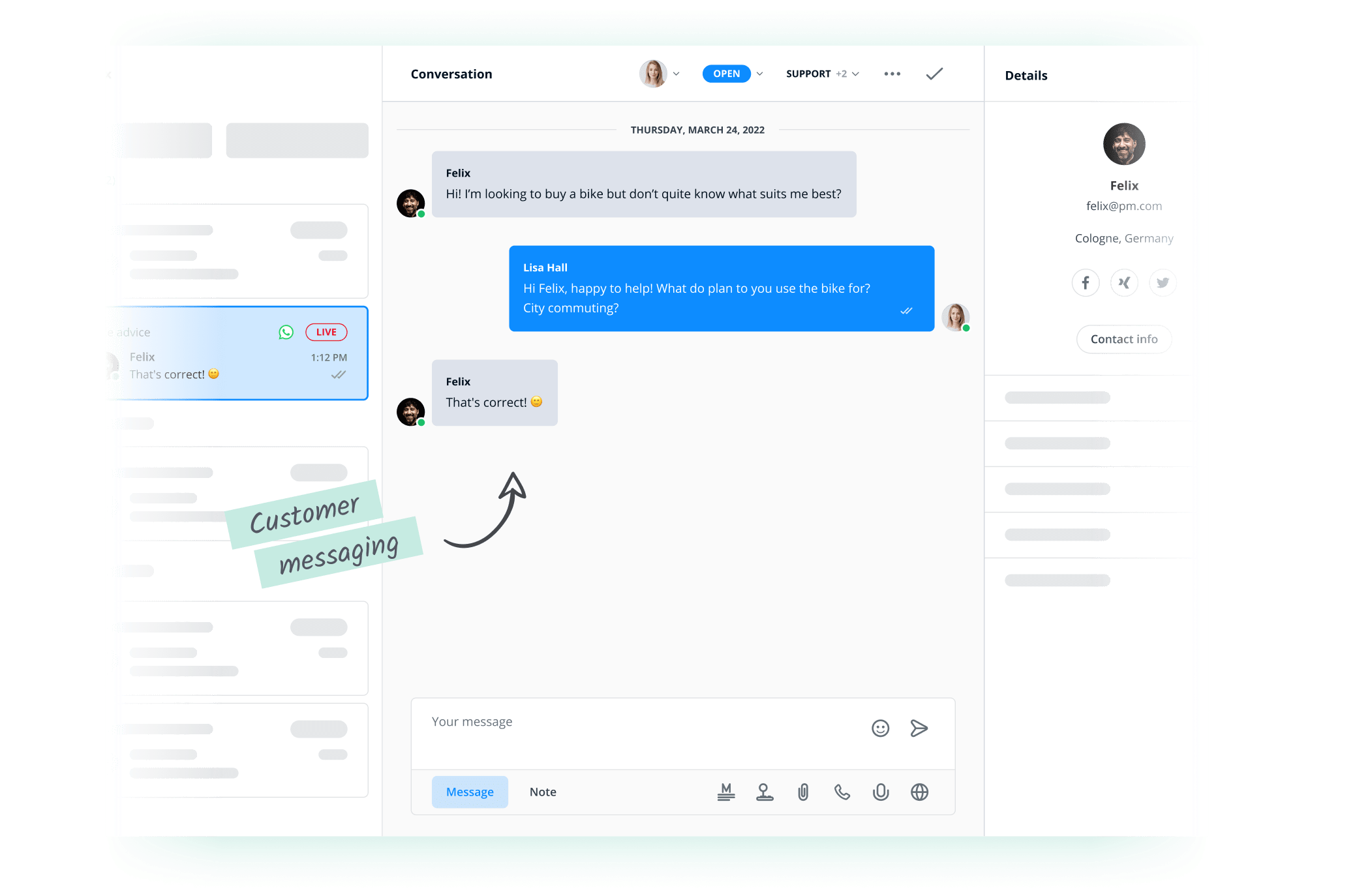 Discussion client dans le Message Center.