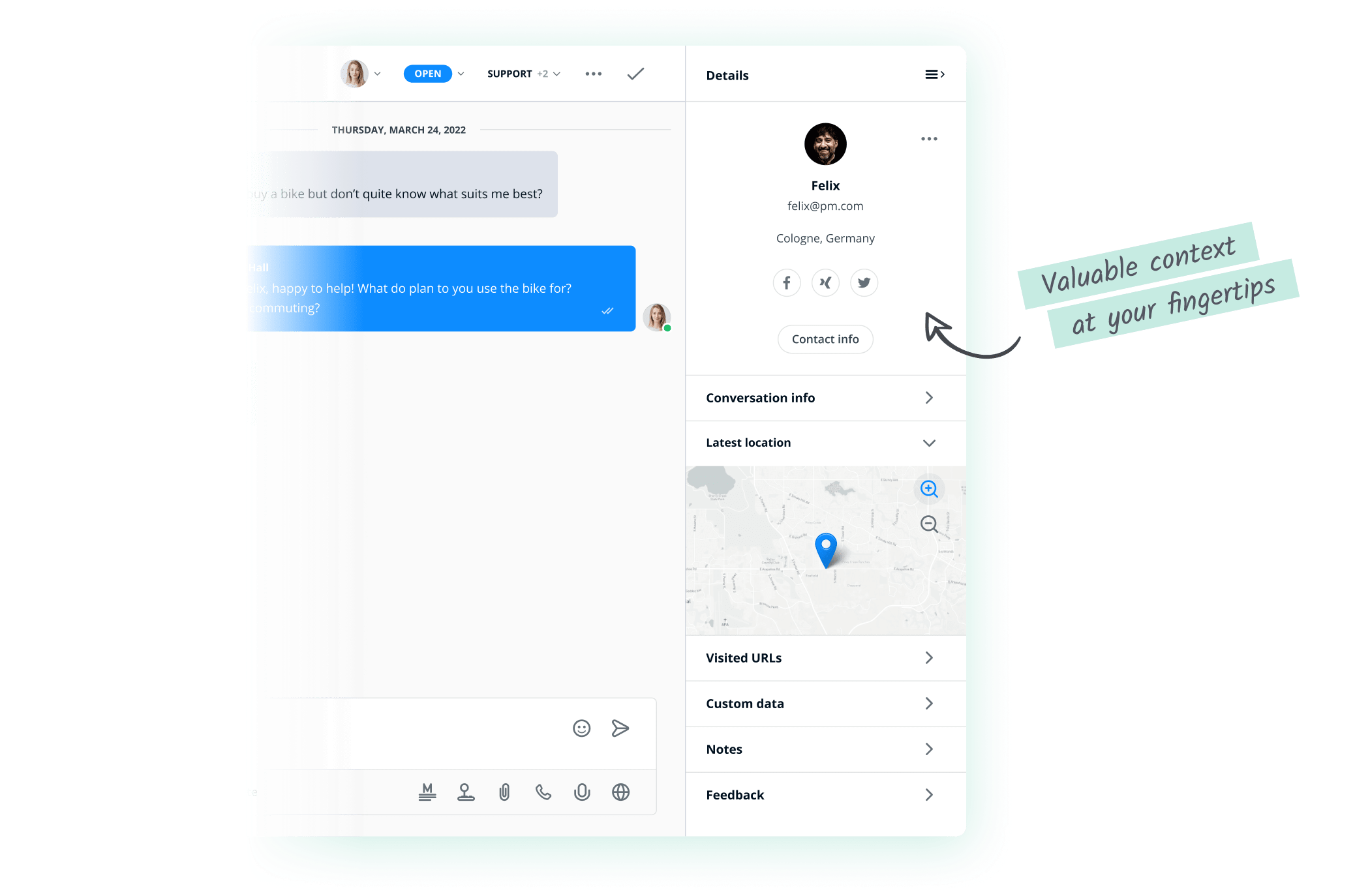 Profil client dans le Message Center.