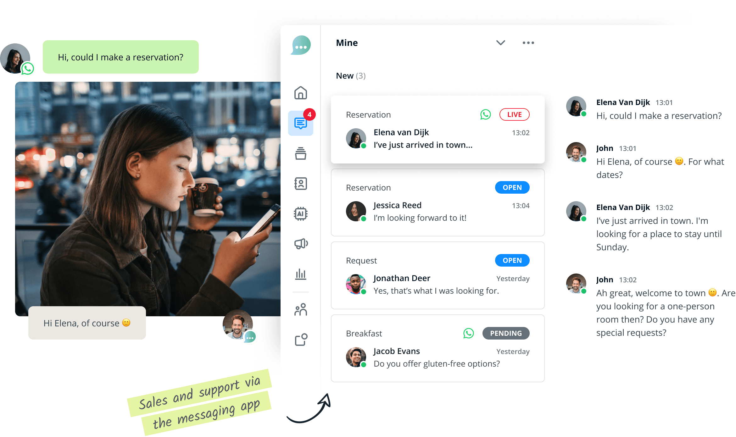 Lime Connect unified messaging inbox showing WhatsApp messages and logo.