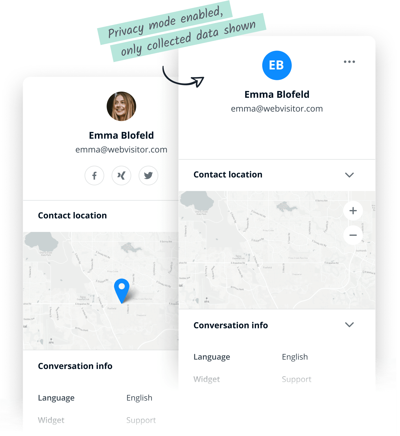 Image of contact profile with GEO location mode turned on.