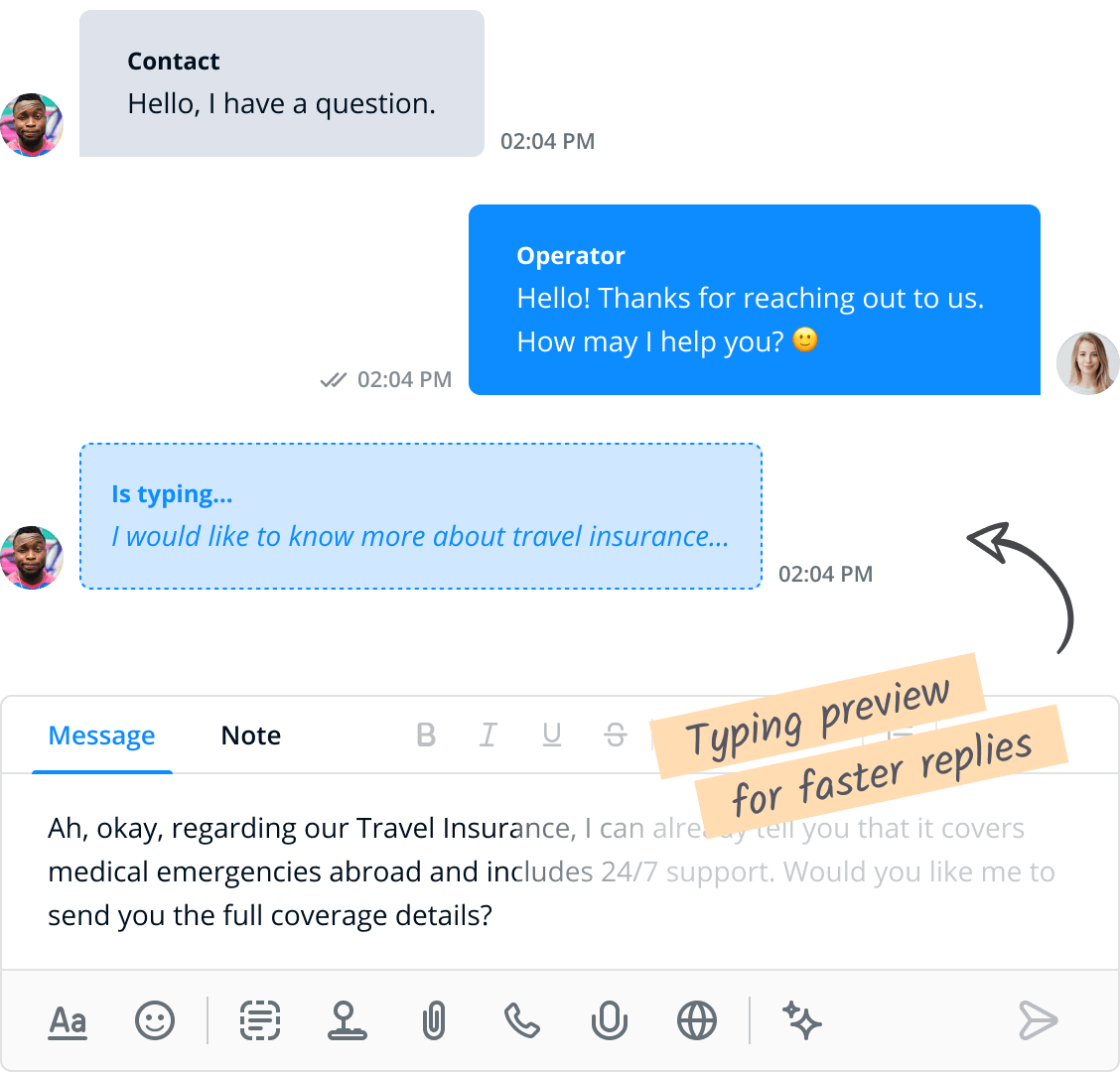 Un client tape un message, l’agent prépare déjà une réponse.