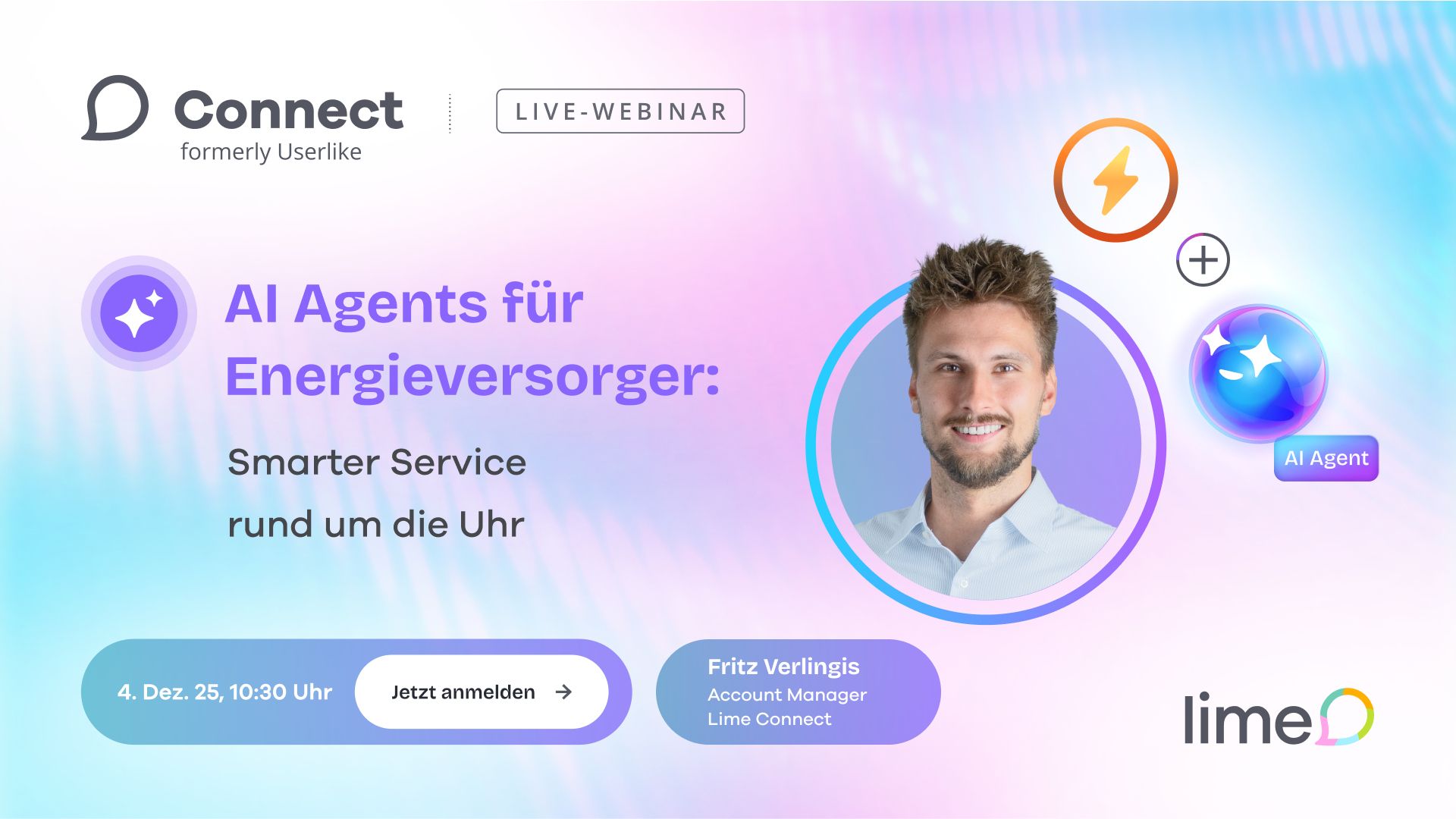 AI agents for energy providers. Chat interface on a dark background.