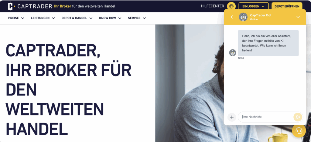 A live chat interface on a website, with a customer support representative's response in a grey text box.