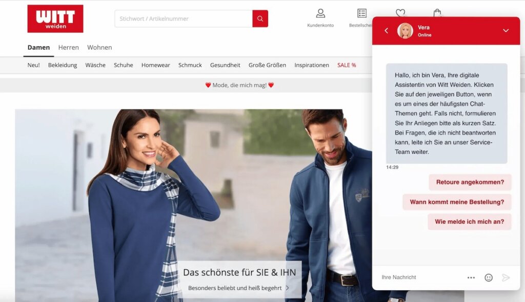 a man and a woman talking on a live chat on a website