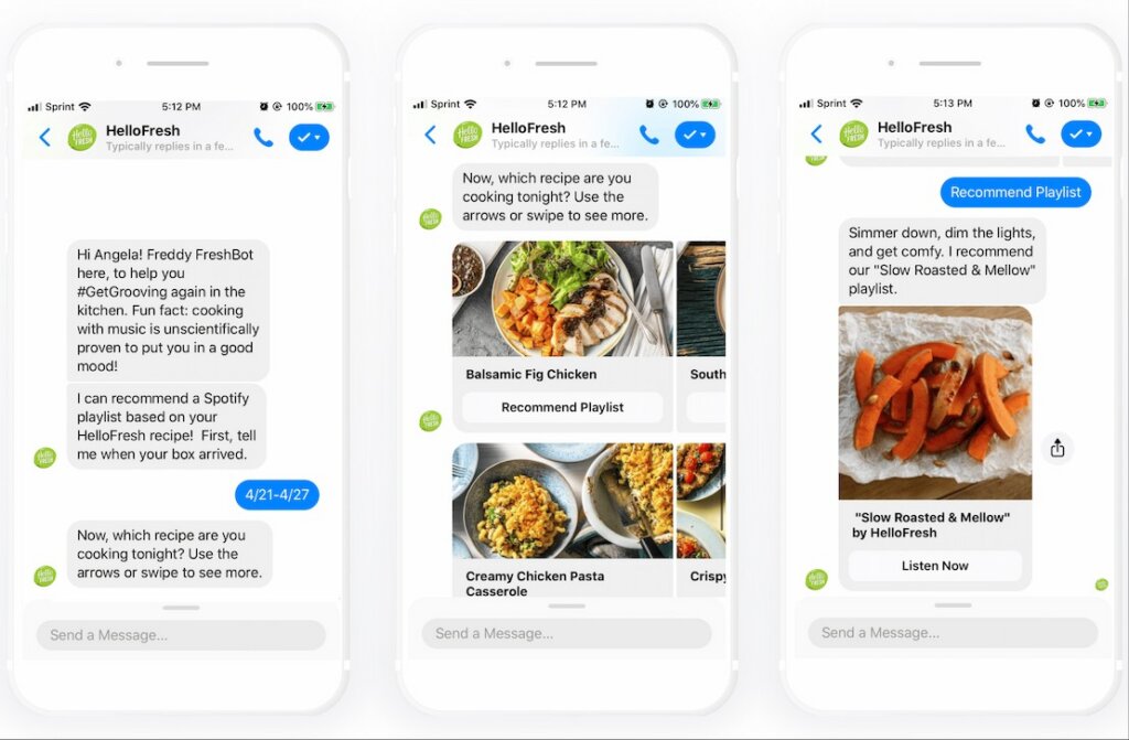 Mobile phones showing a chat interface with food images, illustrating a live chat conversation.