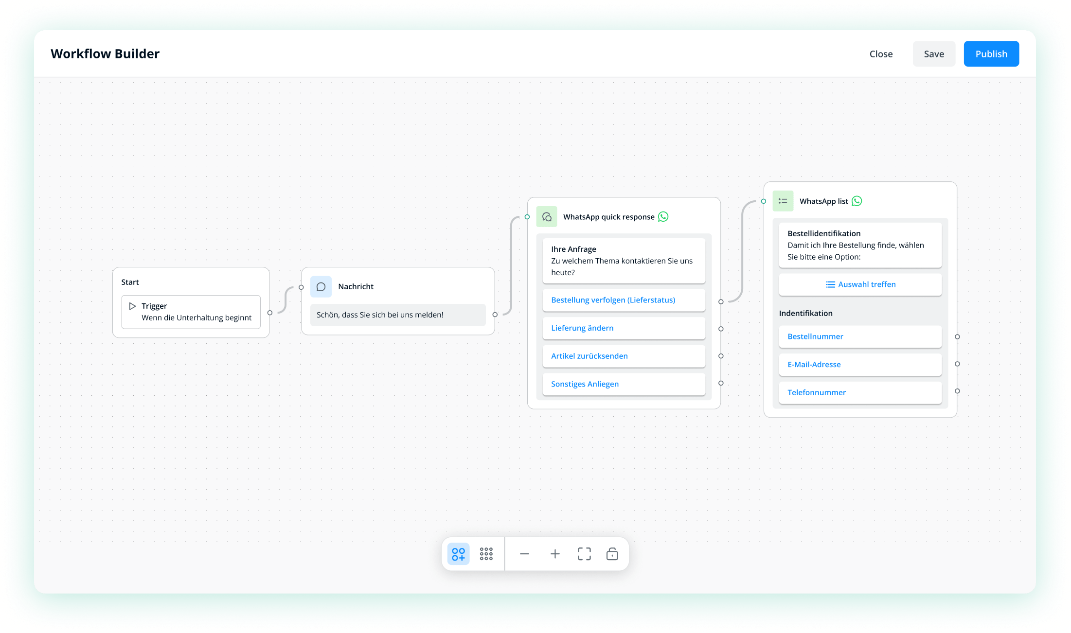 A screenshot of a live chat interface with various chat windows and a button, showcasing a chatbot's capabilities.